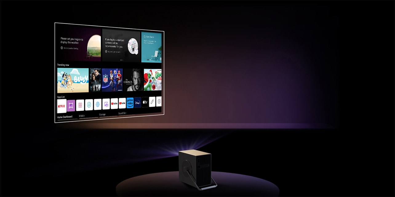 CineBeam Q proyecta una pantalla de cine en la pared y se ajusta automáticamente para nivelarla a medida que la pantalla se mueve.